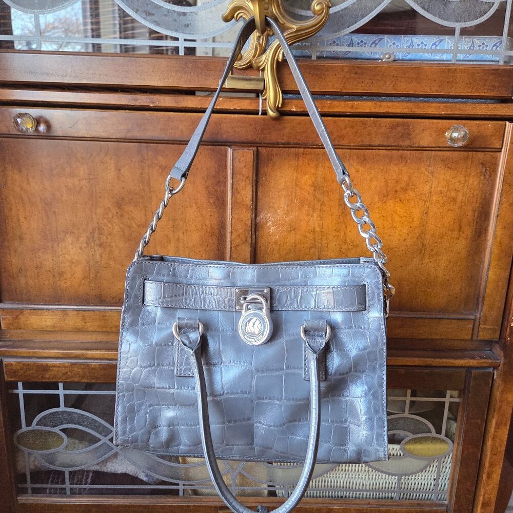 Michael Kors Hamilton Bag in Croco Gray Leather